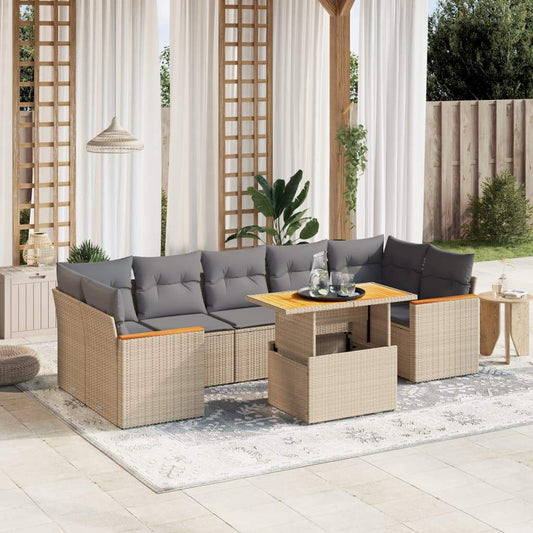 Set Divano da Giardino 8 pz con Cuscini Beige in Polyrattan - homemem39