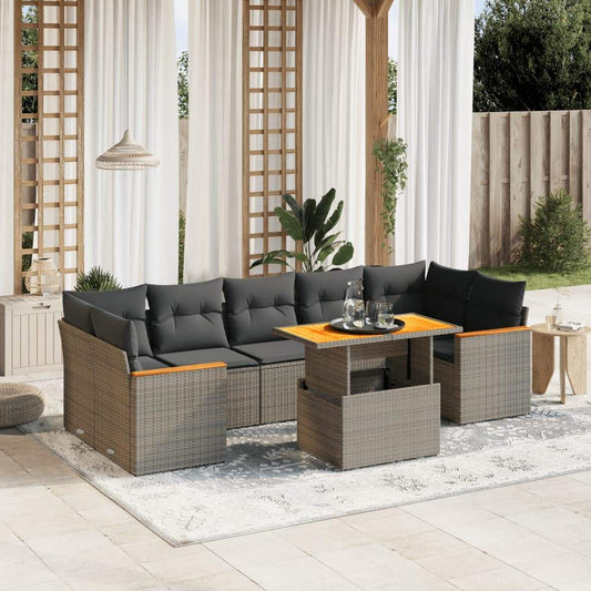 Set Divano da Giardino 8 pz con Cuscini Grigio in Polyrattan - homemem39