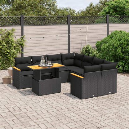 Set Divani da Giardino 9 pz con Cuscini Nero in Polyrattan - homemem39