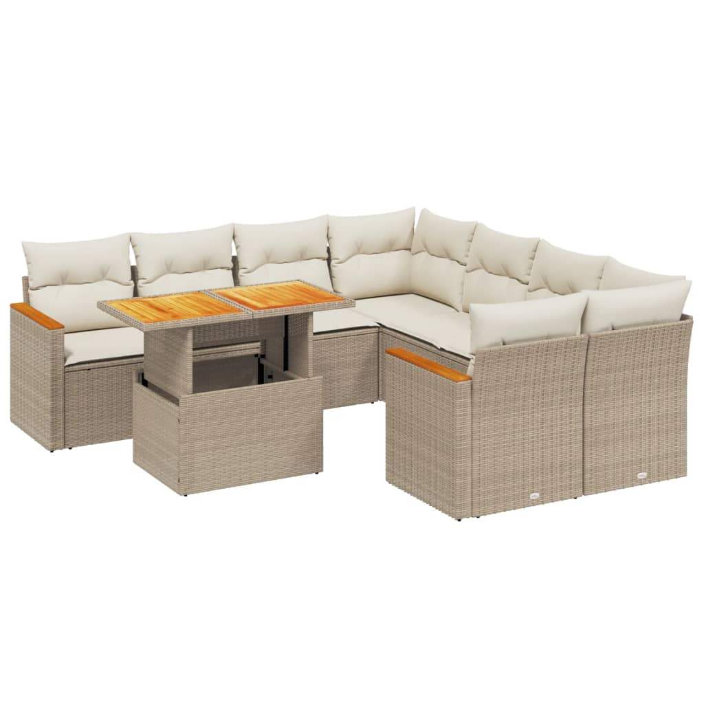 Set Divano da Giardino 9 pz con Cuscini Beige in Polyrattan - homemem39