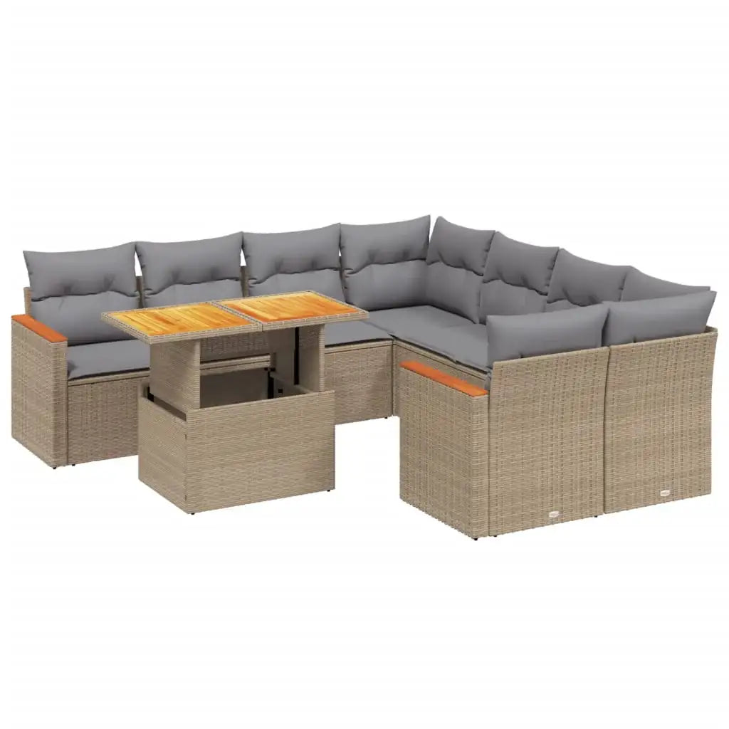 Set Divano da Giardino 9 pz con Cuscini Beige in Polyrattan - homemem39