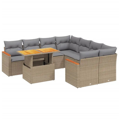 Set Divano da Giardino 9 pz con Cuscini Beige in Polyrattan - homemem39