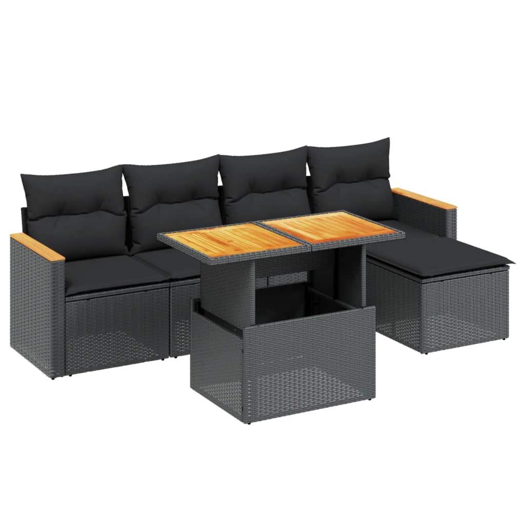 Set Divano da Giardino 6 pz con Cuscini Nero in Polyrattan - homemem39