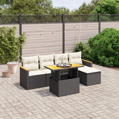 Set Divano da Giardino 6 pz con Cuscini Nero in Polyrattan - homemem39