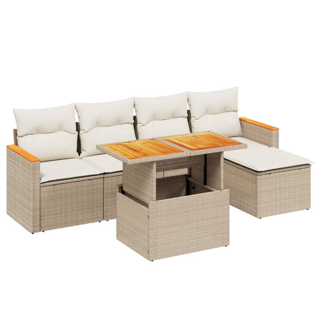 Set Divano da Giardino 6 pz con Cuscini Beige in Polyrattan - homemem39