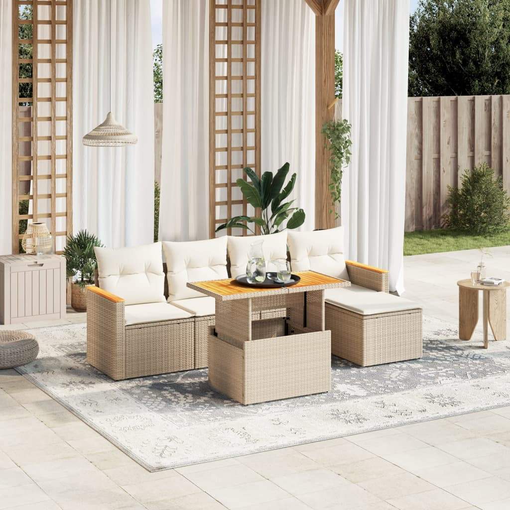 Set Divano da Giardino 6 pz con Cuscini Beige in Polyrattan - homemem39