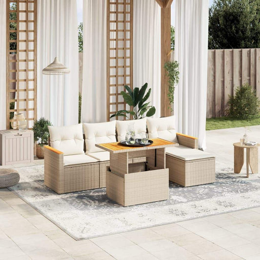 Set Divano da Giardino 6 pz con Cuscini Beige in Polyrattan - homemem39