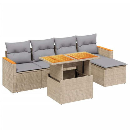 Set Divano da Giardino 6 pz con Cuscini Beige in Polyrattan - homemem39