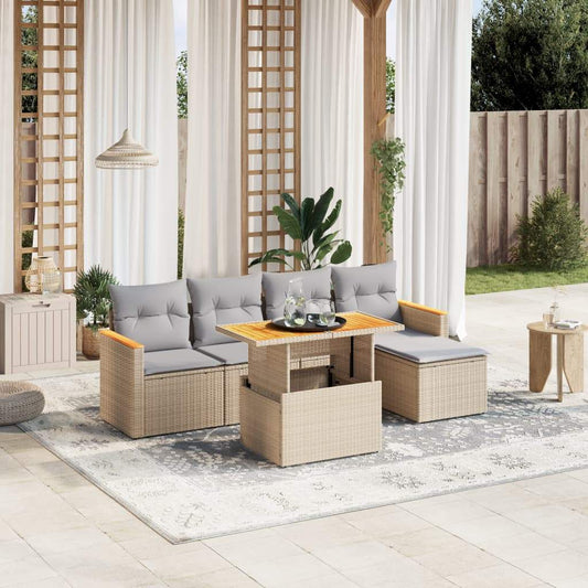 Set Divano da Giardino 6 pz con Cuscini Beige in Polyrattan - homemem39
