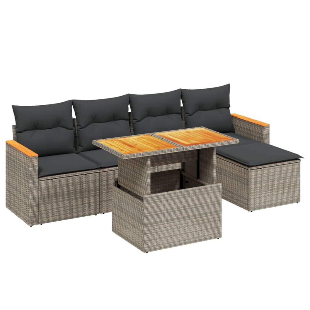Set Divano da Giardino 6 pz con Cuscini Grigio in Polyrattan - homemem39
