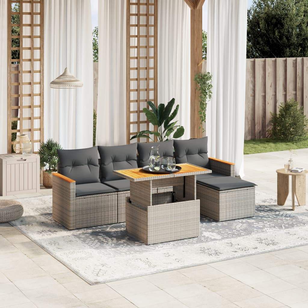 Set Divano da Giardino 6 pz con Cuscini Grigio in Polyrattan - homemem39