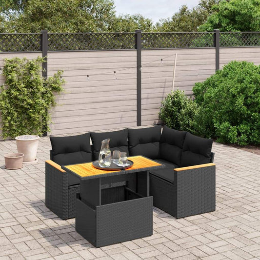 Set Divani da Giardino 5 pz con Cuscini in Polyrattan Nero - homemem39