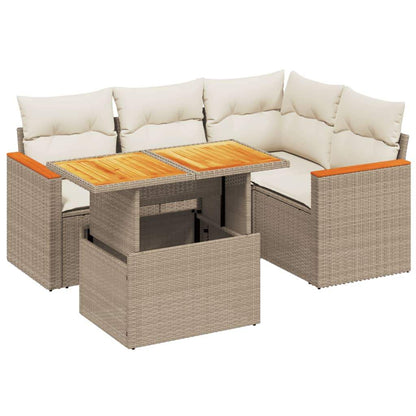 Set Divano da Giardino 5 pz con Cuscini Beige in Polyrattan - homemem39