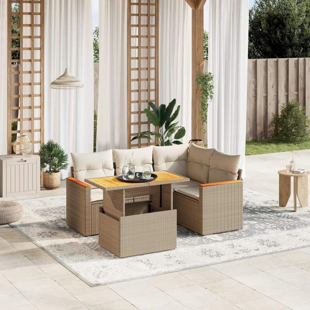 Set Divano da Giardino 5 pz con Cuscini Beige in Polyrattan - homemem39