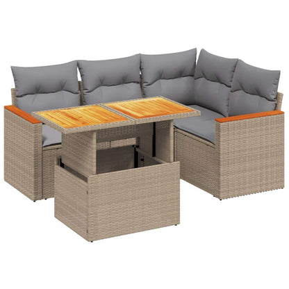 Set Divano da Giardino 5 pz con Cuscini Beige in Polyrattan - homemem39