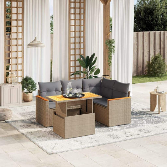 Set Divano da Giardino 5 pz con Cuscini Beige in Polyrattan - homemem39