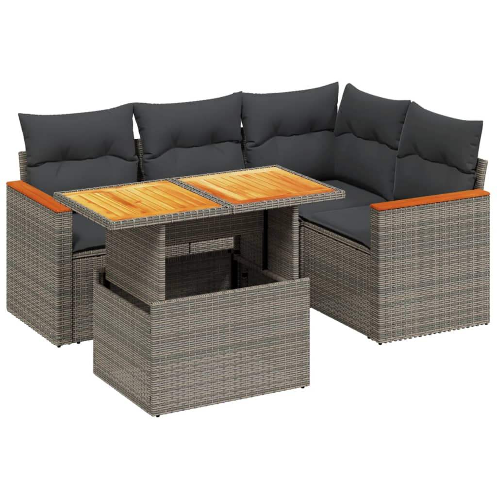 Set Divano da Giardino 5 pz con Cuscini Grigio in Polyrattan - homemem39