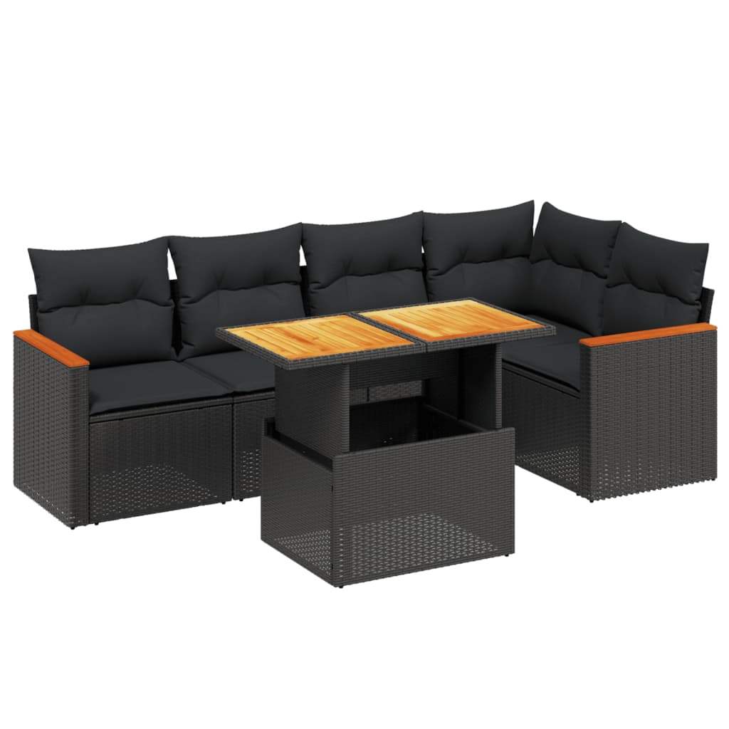 Set Divano da Giardino 6 pz con Cuscini Nero in Polyrattan - homemem39
