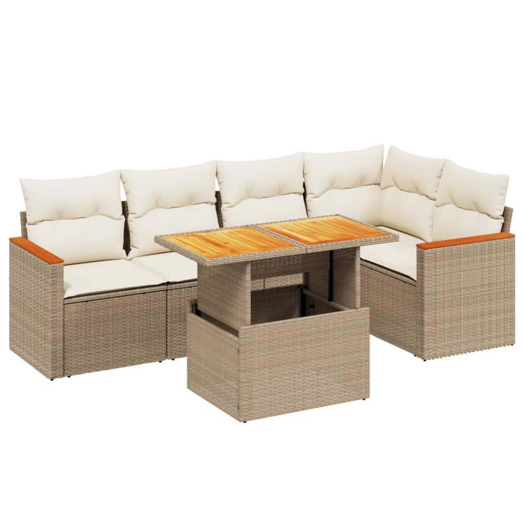Set Divano da Giardino 6 pz con Cuscini Beige in Polyrattan - homemem39