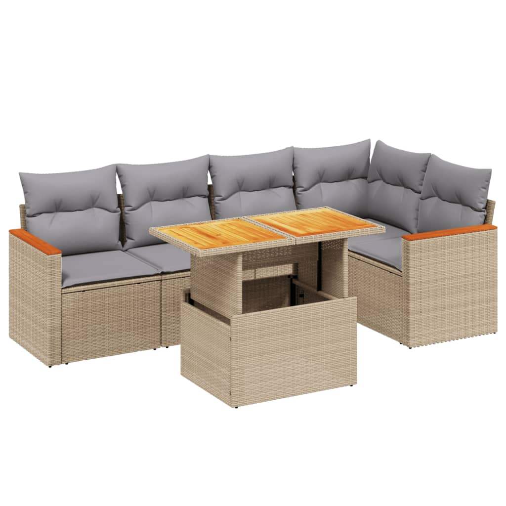 Set Divano da Giardino 6 pz con Cuscini Beige in Polyrattan - homemem39
