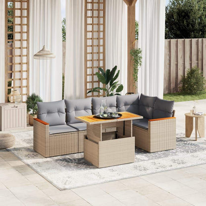Set Divano da Giardino 6 pz con Cuscini Beige in Polyrattan - homemem39