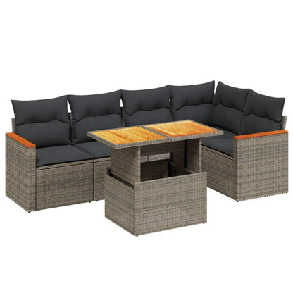 Set Divano da Giardino 6 pz con Cuscini Grigio in Polyrattan - homemem39