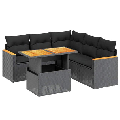 Set Divano da Giardino 6 pz con Cuscini Nero in Polyrattan - homemem39