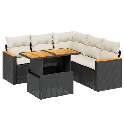 Set Divano da Giardino 6 pz con Cuscini Nero in Polyrattan - homemem39