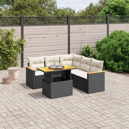 Set Divano da Giardino 6 pz con Cuscini Nero in Polyrattan - homemem39
