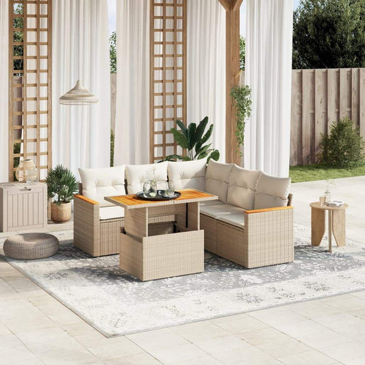 Set Divano da Giardino 6 pz con Cuscini Beige in Polyrattan - homemem39