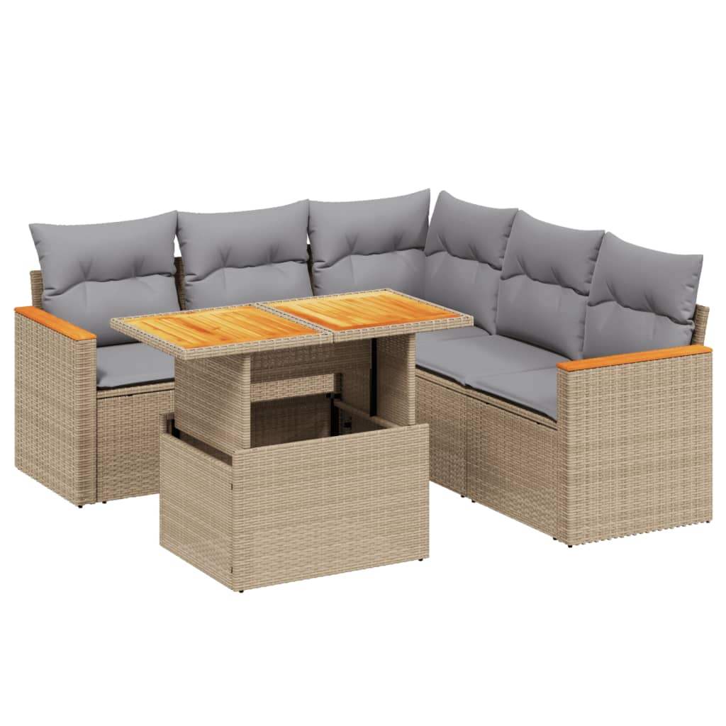Set Divano da Giardino 6 pz con Cuscini Beige in Polyrattan - homemem39
