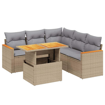 Set Divano da Giardino 6 pz con Cuscini Beige in Polyrattan - homemem39