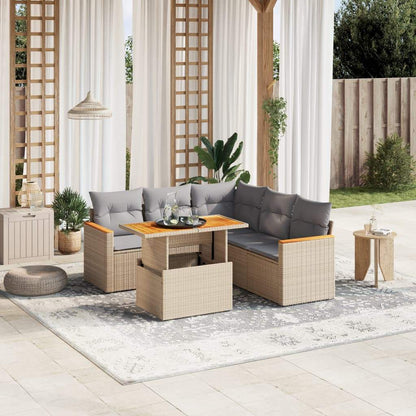 Set Divano da Giardino 6 pz con Cuscini Beige in Polyrattan - homemem39