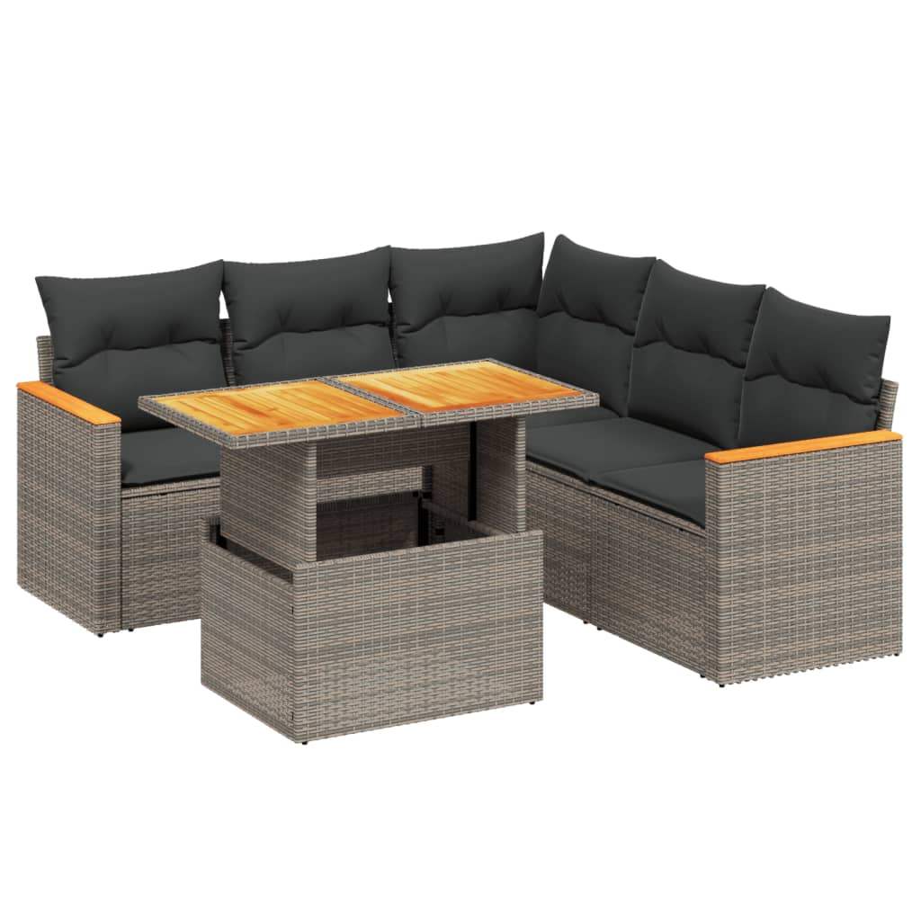 Set Divano da Giardino 6 pz con Cuscini Grigio in Polyrattan - homemem39