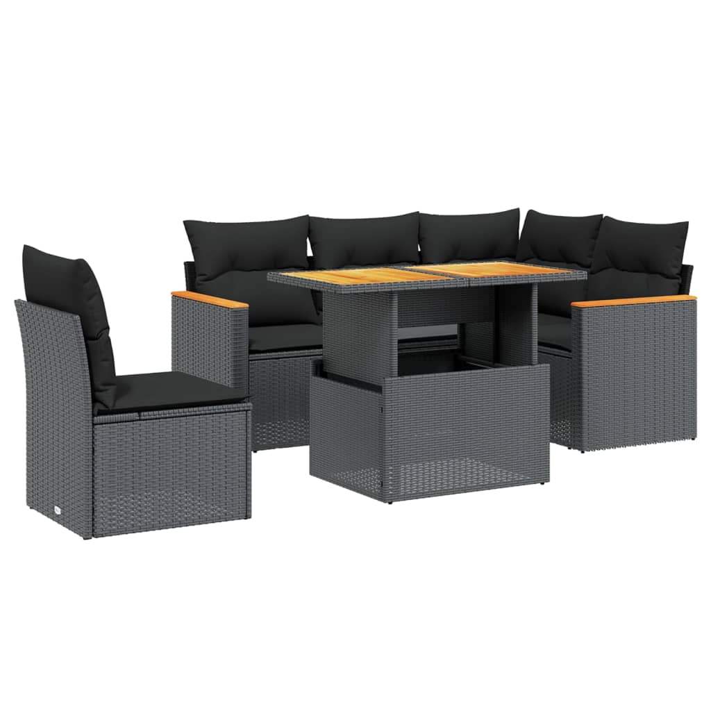 Set Divano da Giardino 6 pz con Cuscini Nero in Polyrattan - homemem39