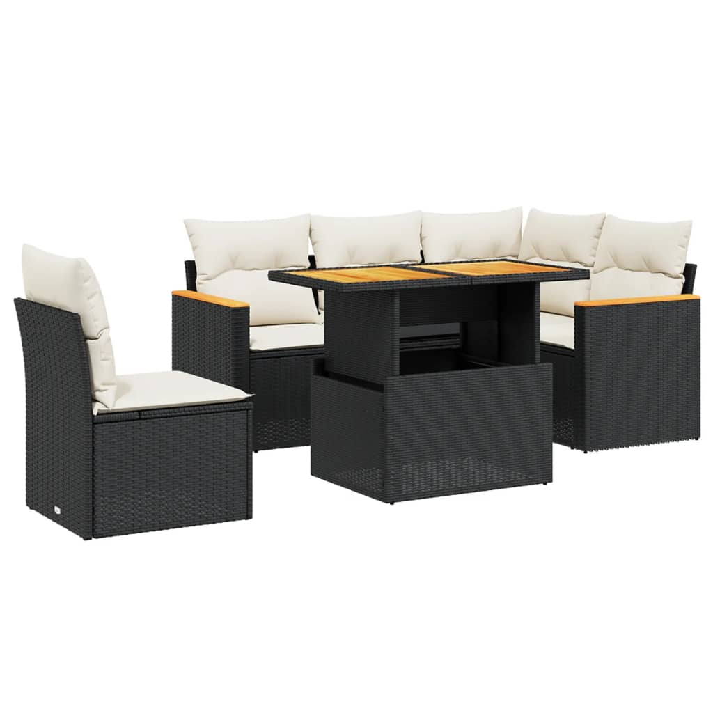 Set Divano da Giardino 6 pz con Cuscini Nero in Polyrattan - homemem39