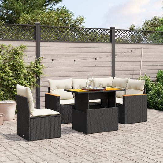Set Divano da Giardino 6 pz con Cuscini Nero in Polyrattan - homemem39