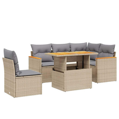 Set Divano da Giardino 6 pz con Cuscini Beige in Polyrattan - homemem39
