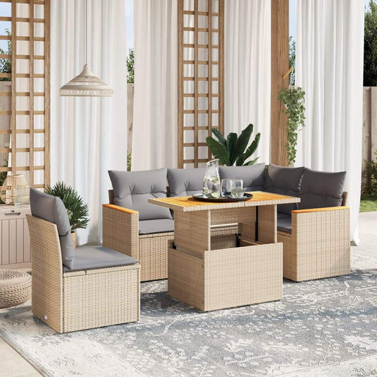 Set Divano da Giardino 6 pz con Cuscini Beige in Polyrattan - homemem39