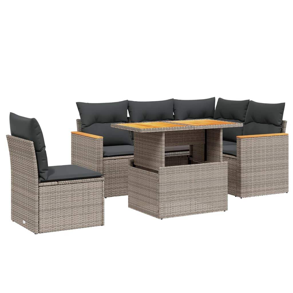 Set Divano da Giardino 6 pz con Cuscini Grigio in Polyrattan - homemem39