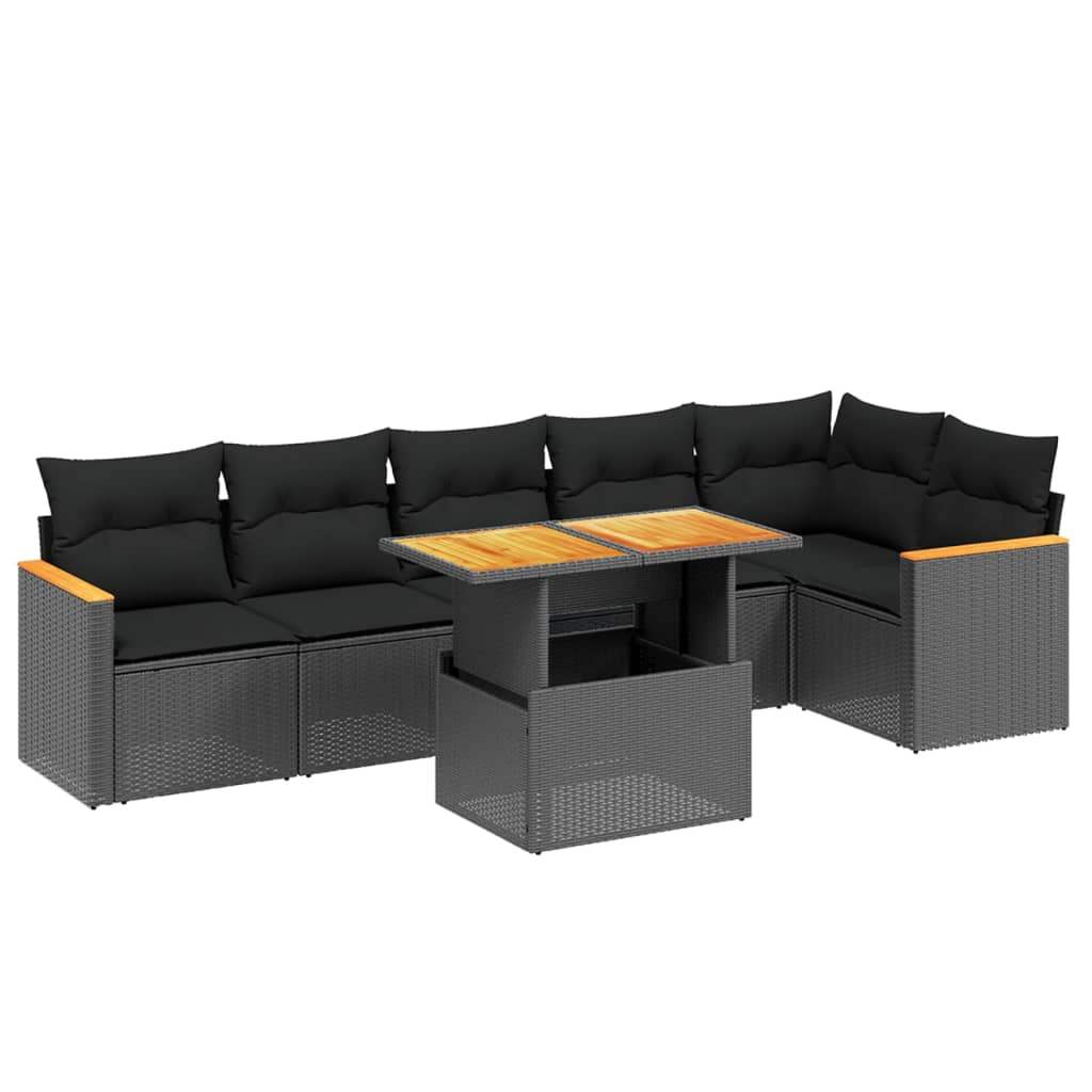 Set Divani da Giardino con Cuscini 7pz Nero Polyrattan - homemem39