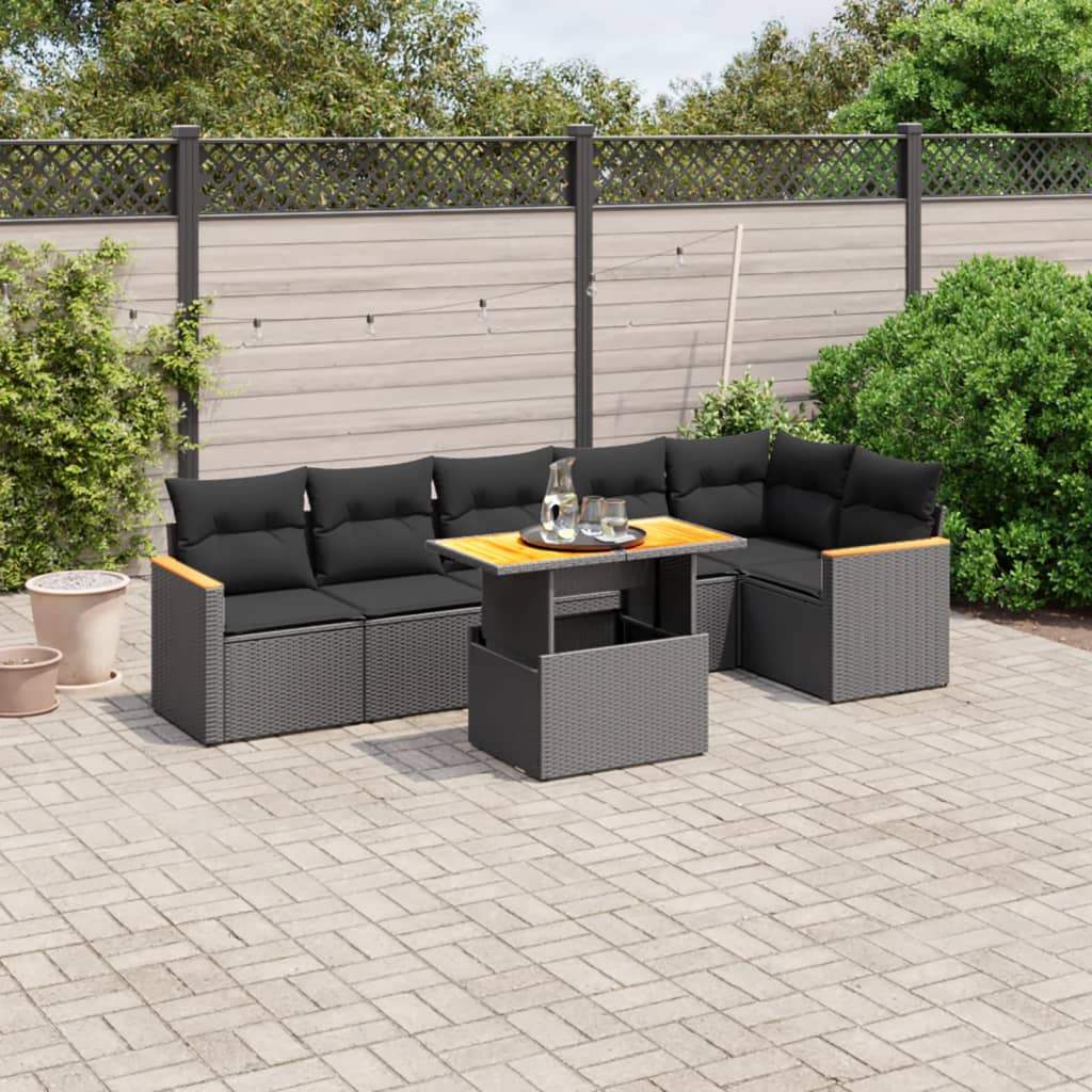 Set Divani da Giardino con Cuscini 7pz Nero Polyrattan - homemem39