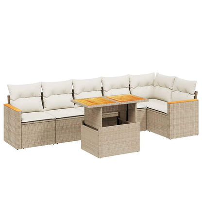 Set Divani da Giardino 7 pz con Cuscini Beige in Polyrattan - homemem39