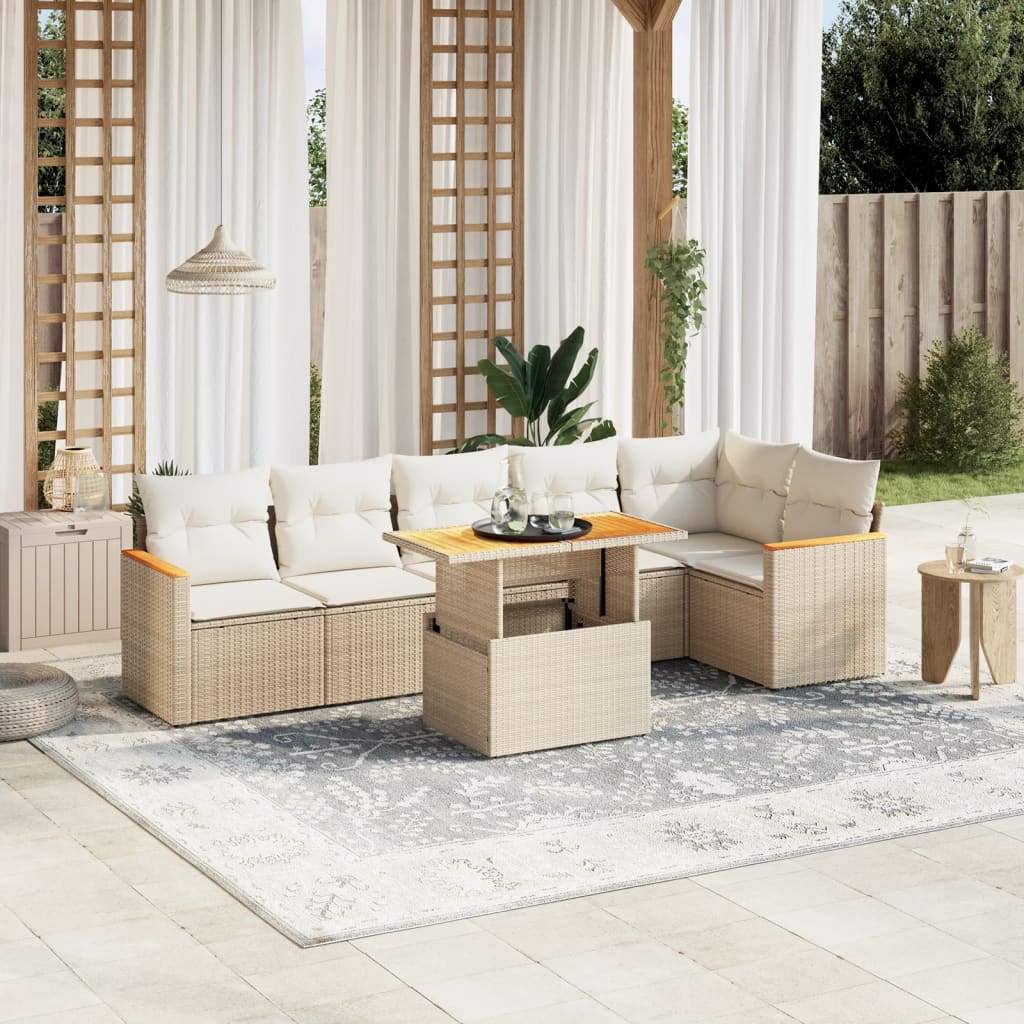 Set Divani da Giardino 7 pz con Cuscini Beige in Polyrattan - homemem39