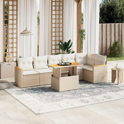 Set Divani da Giardino 7 pz con Cuscini Beige in Polyrattan - homemem39