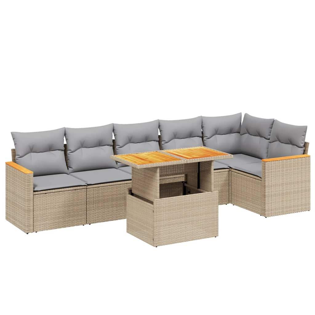 Set Divani da Giardino 7 pz con Cuscini Beige in Polyrattan - homemem39