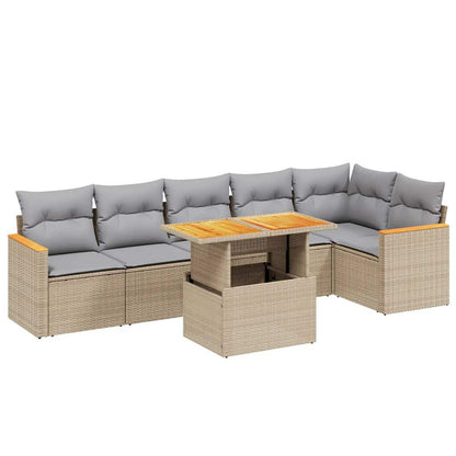 Set Divani da Giardino 7 pz con Cuscini Beige in Polyrattan - homemem39