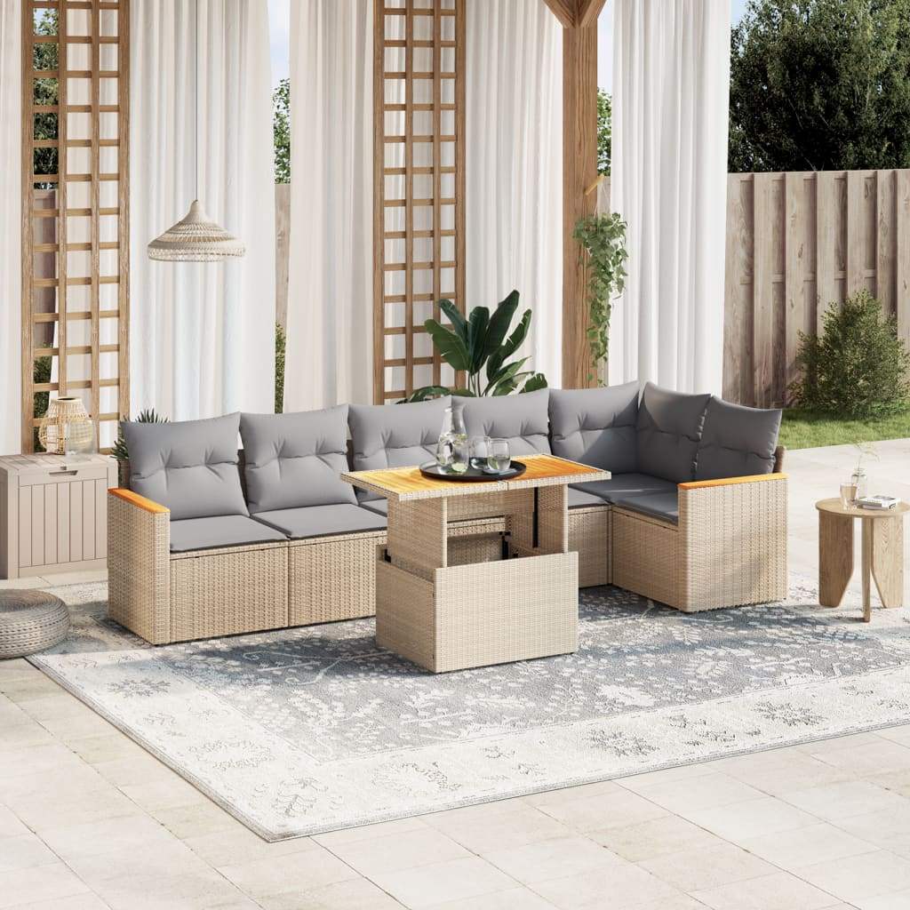 Set Divani da Giardino 7 pz con Cuscini Beige in Polyrattan - homemem39