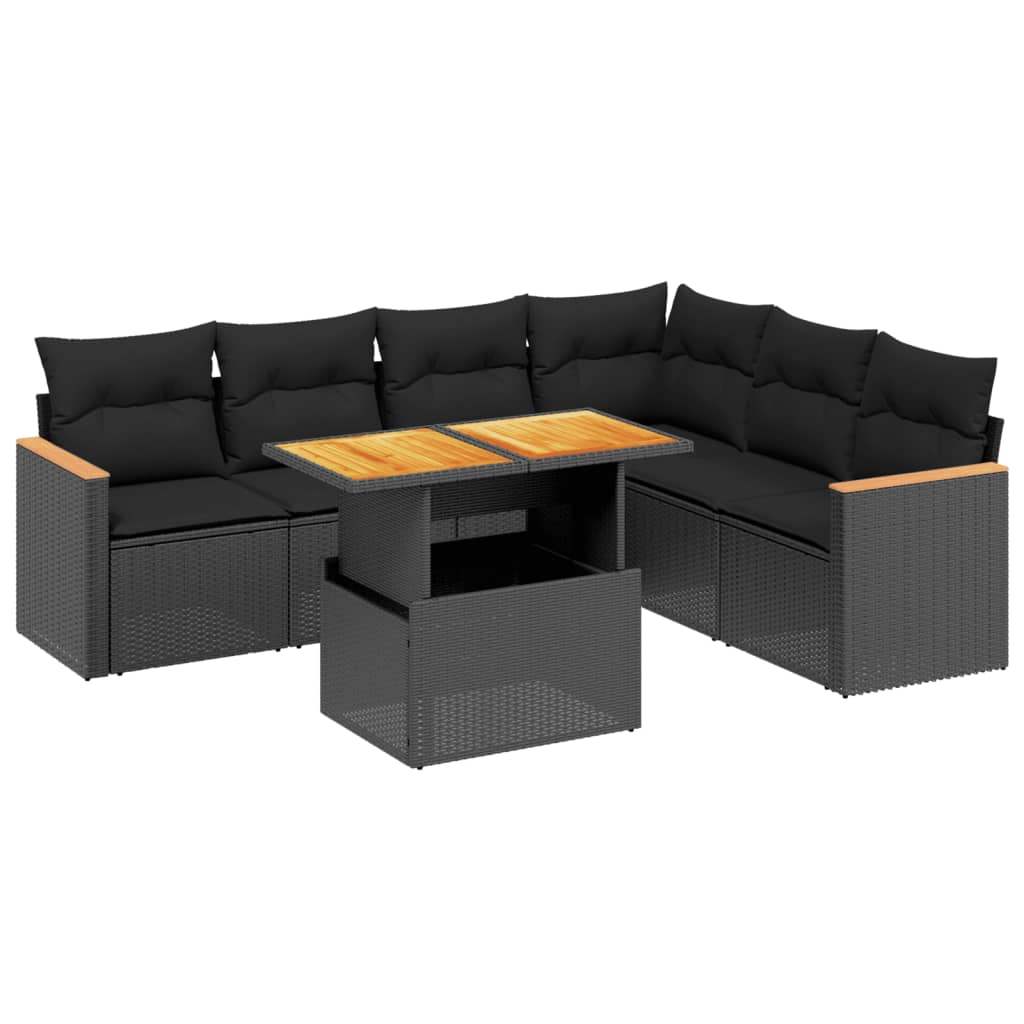 Set Divani da Giardino con Cuscini 7pz Nero Polyrattan - homemem39