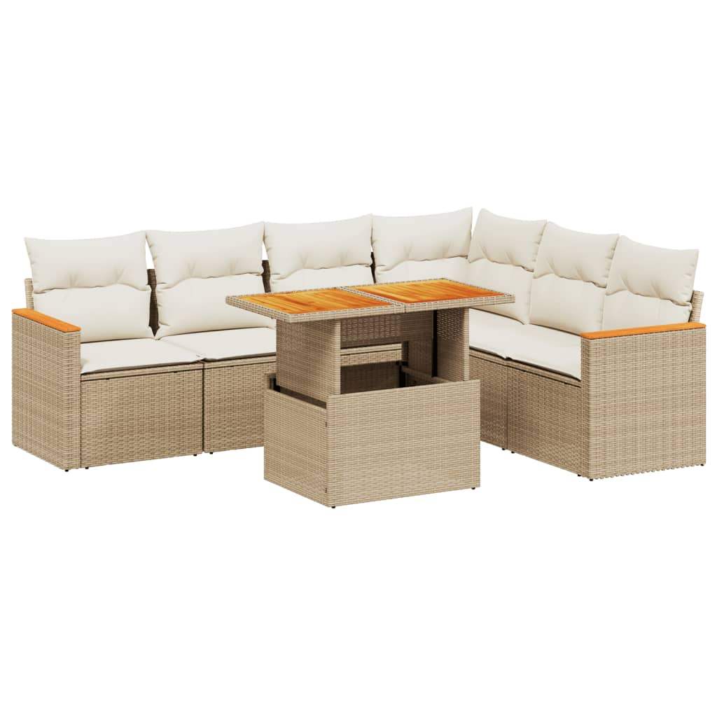 Set Divani da Giardino 7 pz con Cuscini Beige in Polyrattan - homemem39